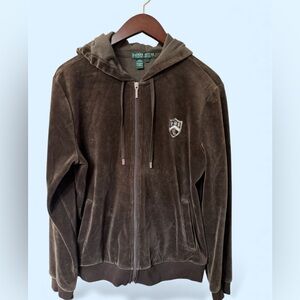 Ralph Lauren Vintage Y2K  brown Velvet Velour full-zip hooded Track jacket
